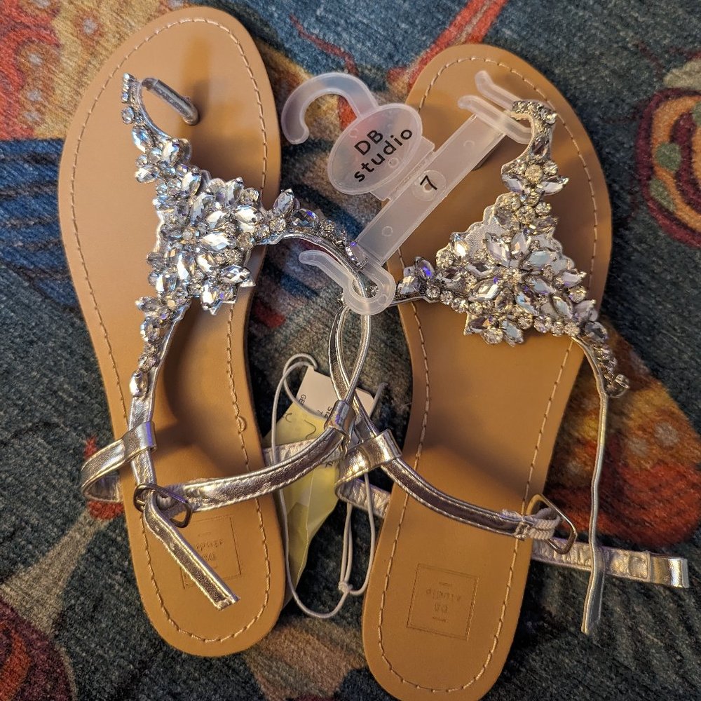 Silver crystal David's bridal sandal size 7